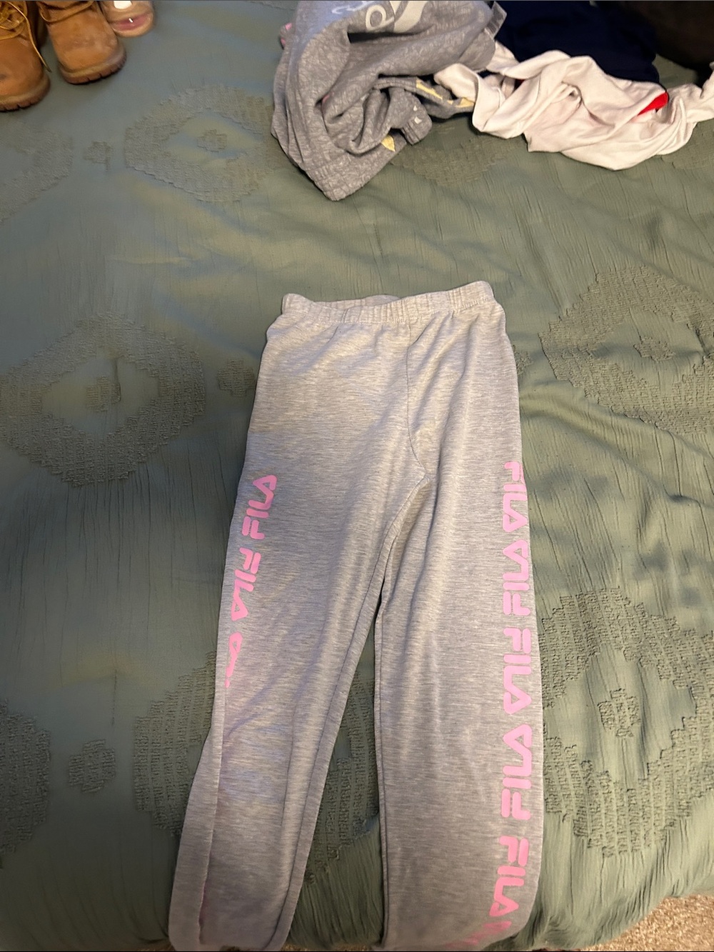 Fila Kids Gray Pajama Bottoms with Pink Logo Stripe